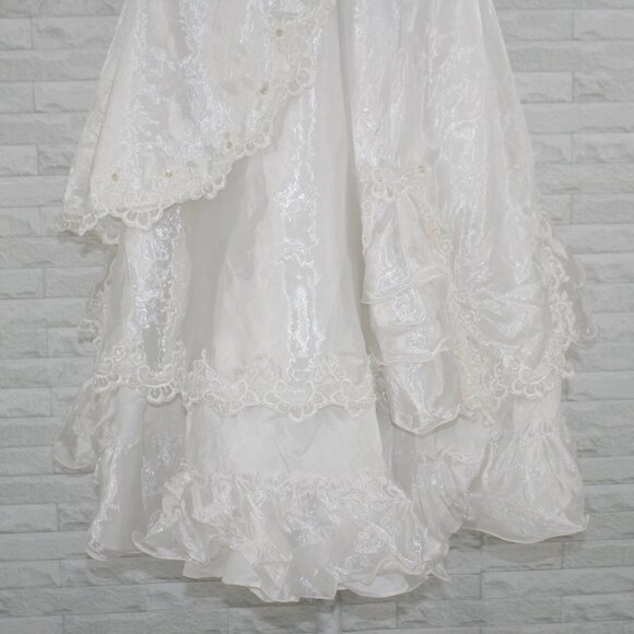 VINTAGE Bridal Gown Petite Wedding Dress Pearls Layers Ruffles White Flowergirl - Picture 6 of 14